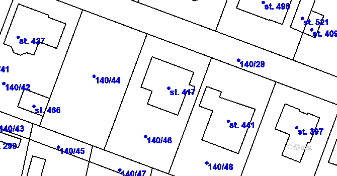 Parcela st. 417 v KÚ Příchovice u Přeštic, Katastrální mapa
