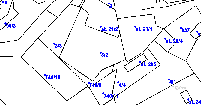Parcela st. 3/2 v KÚ Příchovice u Přeštic, Katastrální mapa