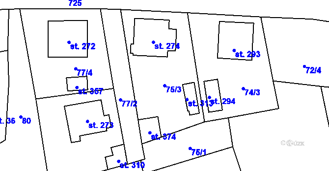 Parcela st. 75/3 v KÚ Příchovice u Přeštic, Katastrální mapa