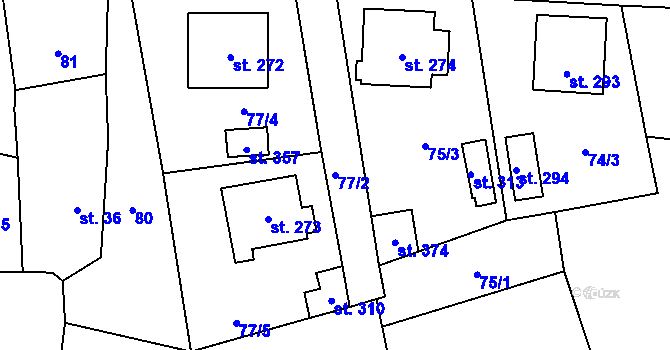 Parcela st. 77/2 v KÚ Příchovice u Přeštic, Katastrální mapa