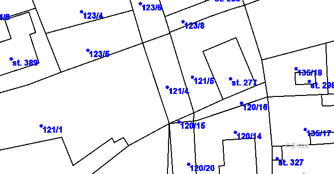 Parcela st. 121/4 v KÚ Příchovice u Přeštic, Katastrální mapa