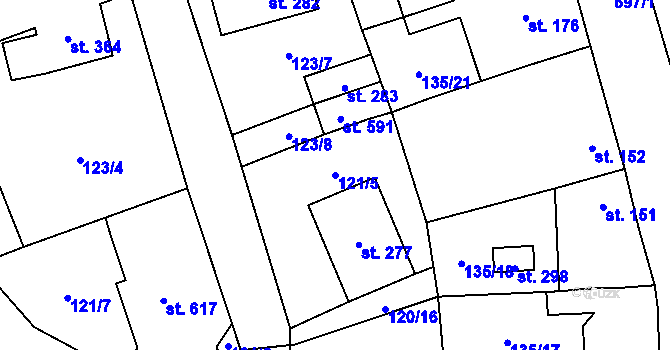 Parcela st. 121/5 v KÚ Příchovice u Přeštic, Katastrální mapa