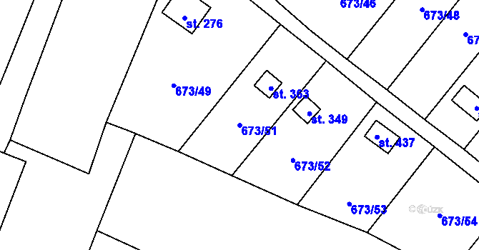 Parcela st. 673/51 v KÚ Příchovice u Přeštic, Katastrální mapa