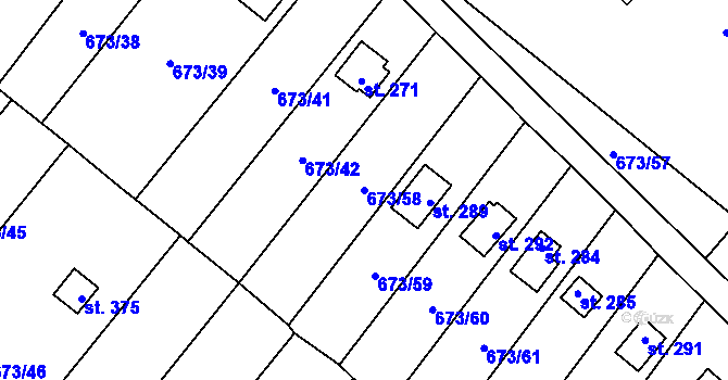 Parcela st. 673/58 v KÚ Příchovice u Přeštic, Katastrální mapa