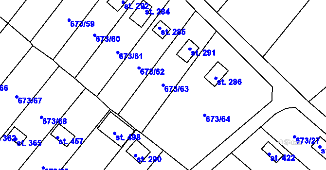 Parcela st. 673/63 v KÚ Příchovice u Přeštic, Katastrální mapa