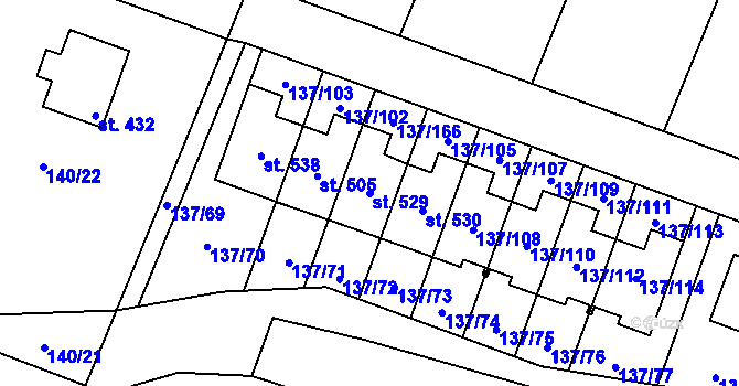 Parcela st. 529 v KÚ Příchovice u Přeštic, Katastrální mapa