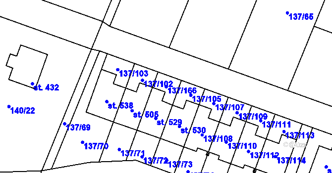 Parcela st. 137/166 v KÚ Příchovice u Přeštic, Katastrální mapa