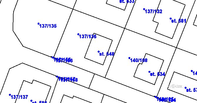 Parcela st. 548 v KÚ Příchovice u Přeštic, Katastrální mapa
