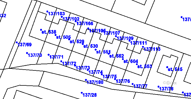 Parcela st. 551 v KÚ Příchovice u Přeštic, Katastrální mapa