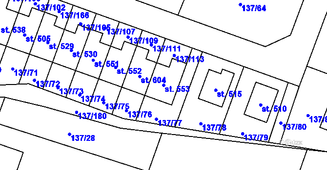Parcela st. 553 v KÚ Příchovice u Přeštic, Katastrální mapa