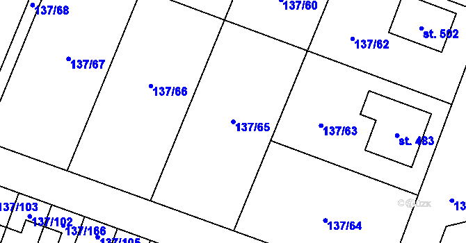 Parcela st. 137/65 v KÚ Příchovice u Přeštic, Katastrální mapa