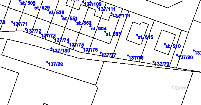 Parcela st. 137/77 v KÚ Příchovice u Přeštic, Katastrální mapa