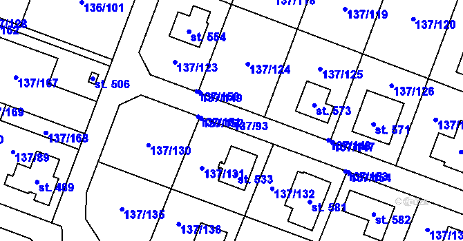 Parcela st. 137/93 v KÚ Příchovice u Přeštic, Katastrální mapa