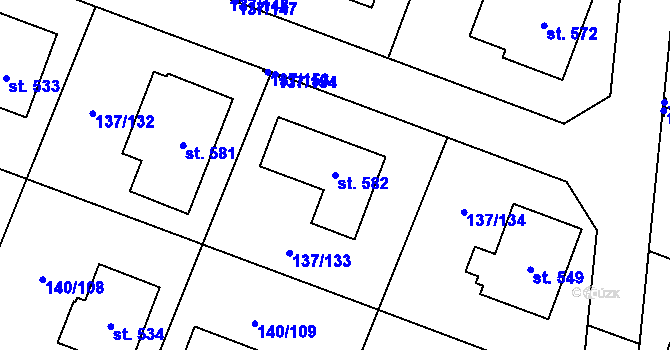 Parcela st. 582 v KÚ Příchovice u Přeštic, Katastrální mapa