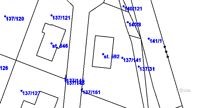 Parcela st. 592 v KÚ Příchovice u Přeštic, Katastrální mapa