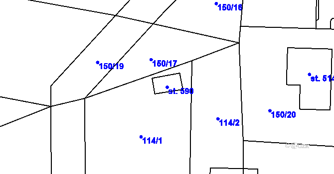 Parcela st. 590 v KÚ Příchovice u Přeštic, Katastrální mapa