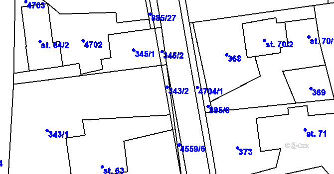 Parcela st. 343/2 v KÚ Příjemky, Katastrální mapa
