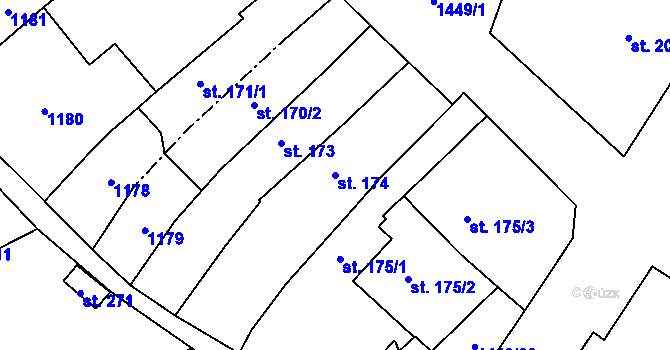 Parcela st. 174 v KÚ Hynkov, Katastrální mapa