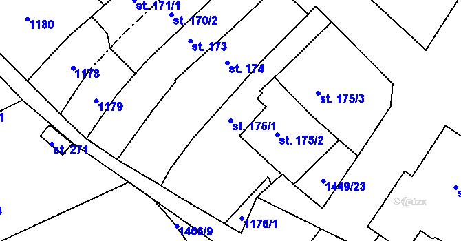 Parcela st. 175/1 v KÚ Hynkov, Katastrální mapa