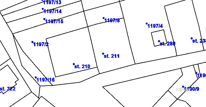 Parcela st. 211 v KÚ Hynkov, Katastrální mapa