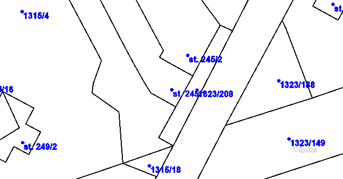 Parcela st. 245/1 v KÚ Hynkov, Katastrální mapa