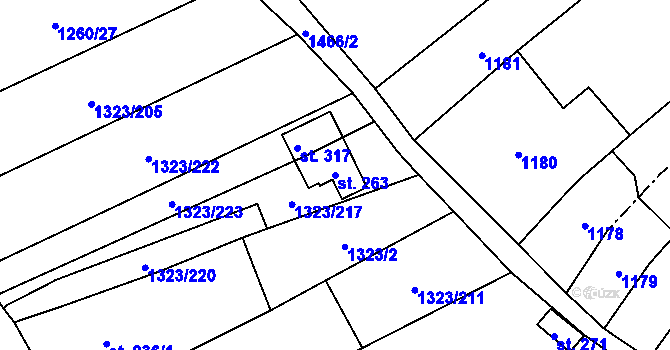 Parcela st. 263 v KÚ Hynkov, Katastrální mapa