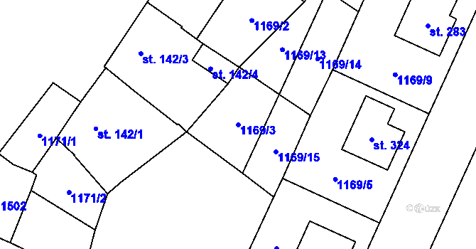 Parcela st. 1169/3 v KÚ Hynkov, Katastrální mapa