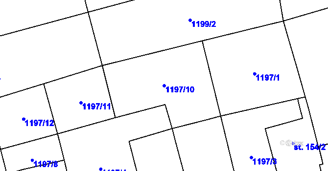 Parcela st. 1197/10 v KÚ Hynkov, Katastrální mapa