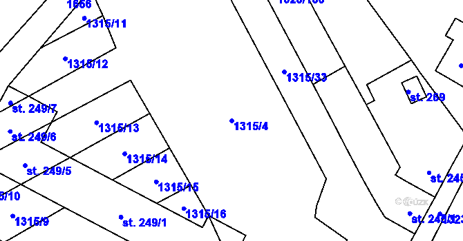 Parcela st. 1315/4 v KÚ Hynkov, Katastrální mapa