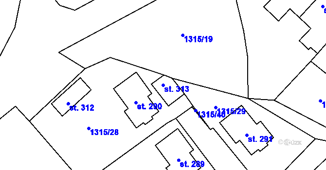 Parcela st. 313 v KÚ Hynkov, Katastrální mapa