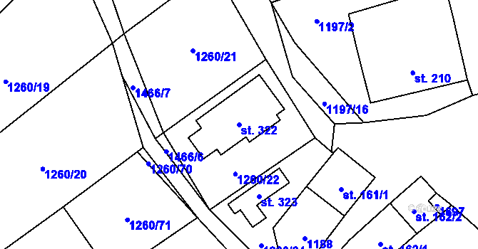 Parcela st. 322 v KÚ Hynkov, Katastrální mapa