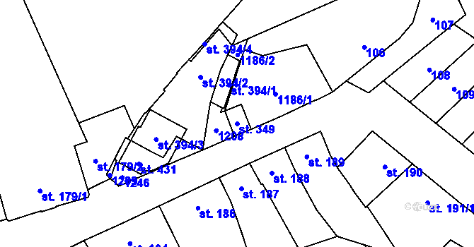 Parcela st. 349 v KÚ Příkazy, Katastrální mapa