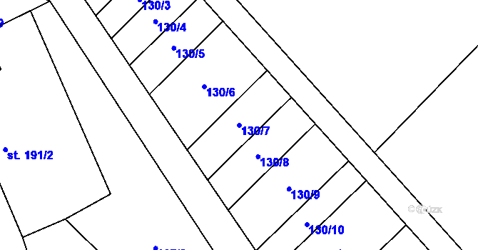 Parcela st. 130/7 v KÚ Příkazy, Katastrální mapa