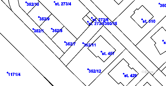 Parcela st. 352/11 v KÚ Příkazy, Katastrální mapa