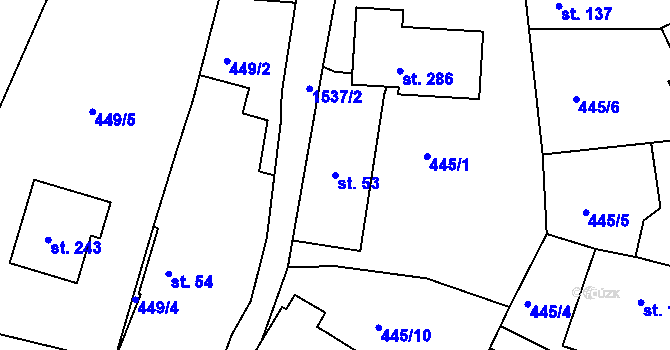 Parcela st. 53 v KÚ Příkosice, Katastrální mapa