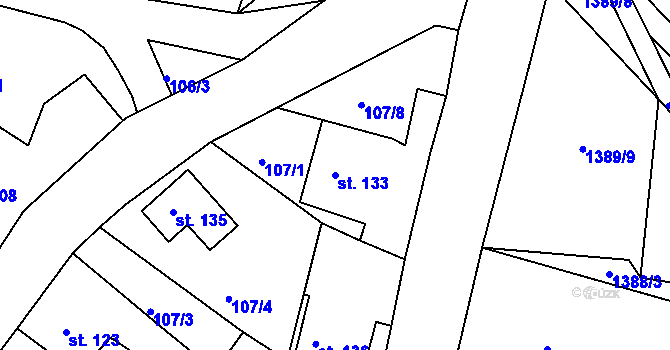 Parcela st. 133 v KÚ Příkosice, Katastrální mapa