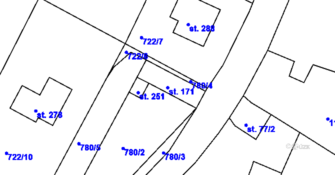 Parcela st. 171 v KÚ Příkosice, Katastrální mapa
