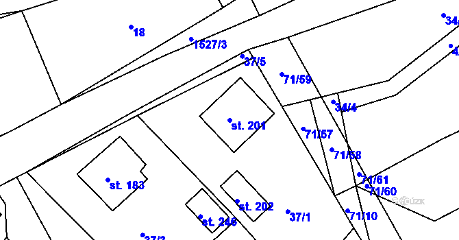 Parcela st. 201 v KÚ Příkosice, Katastrální mapa