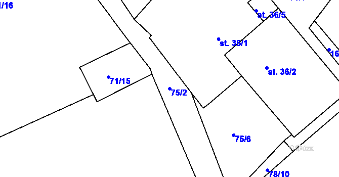 Parcela st. 75/2 v KÚ Příkosice, Katastrální mapa