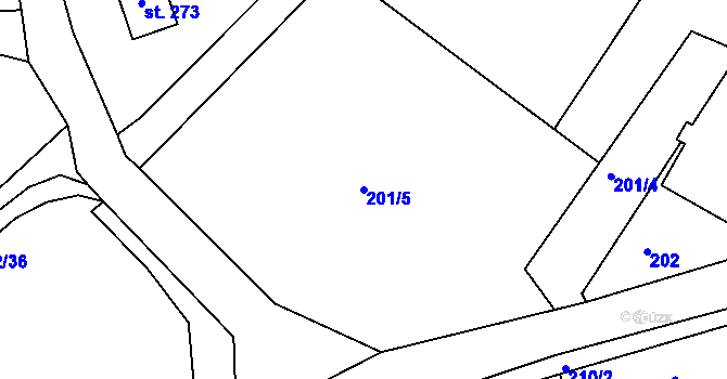 Parcela st. 201/5 v KÚ Příkosice, Katastrální mapa