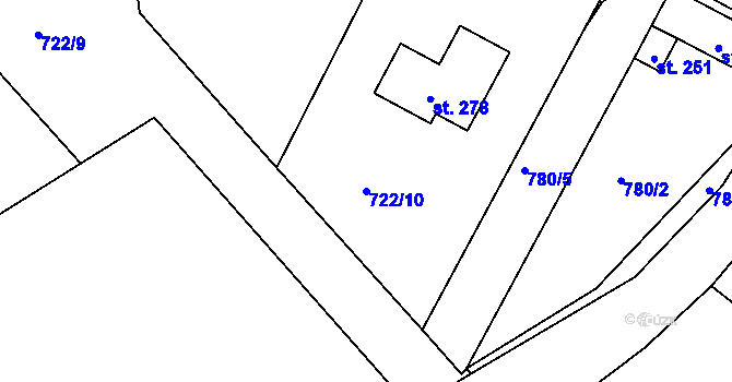 Parcela st. 722/10 v KÚ Příkosice, Katastrální mapa