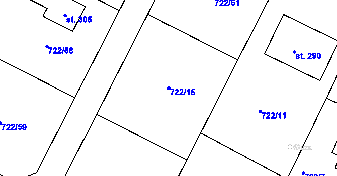 Parcela st. 722/15 v KÚ Příkosice, Katastrální mapa