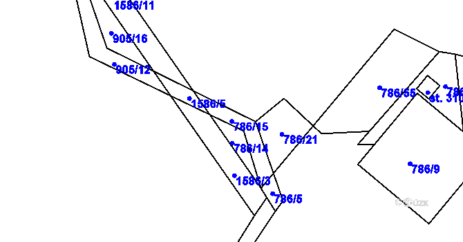 Parcela st. 786/15 v KÚ Příkosice, Katastrální mapa