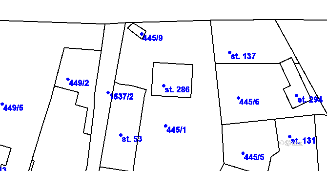 Parcela st. 286 v KÚ Příkosice, Katastrální mapa