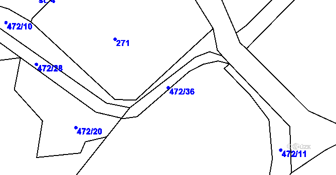 Parcela st. 472/36 v KÚ Příkosice, Katastrální mapa