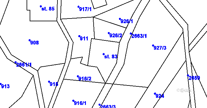 Parcela st. 83 v KÚ Příkrý, Katastrální mapa