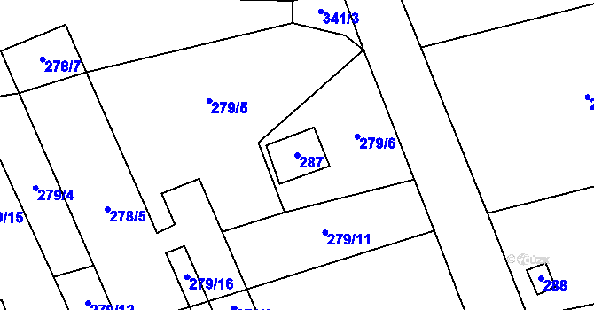 Parcela st. 287 v KÚ Přílepy, Katastrální mapa