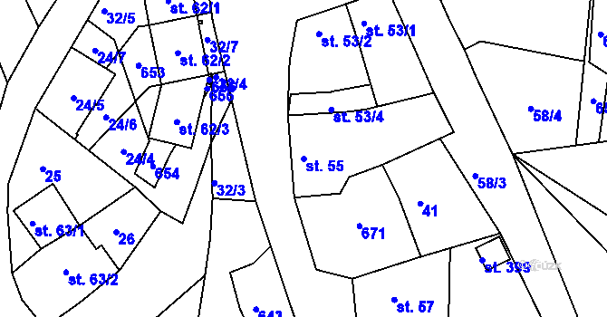 Parcela st. 55 v KÚ Přílepy u Holešova, Katastrální mapa