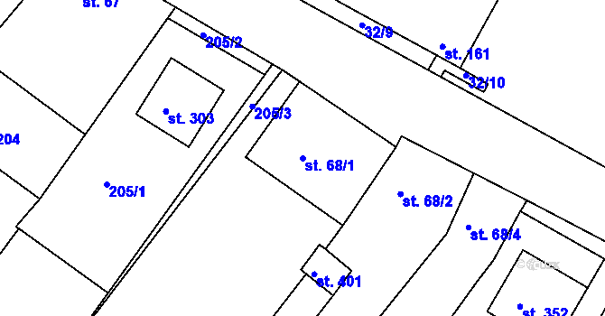 Parcela st. 68/1 v KÚ Přílepy u Holešova, Katastrální mapa