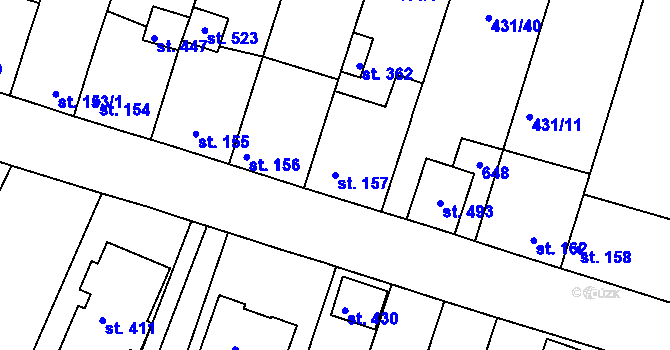 Parcela st. 157 v KÚ Přílepy u Holešova, Katastrální mapa